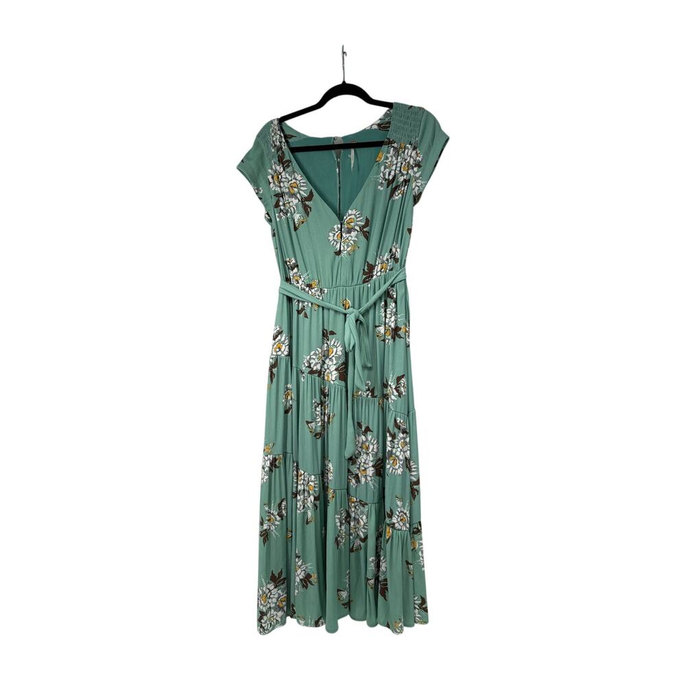 Free People All I Got Printed Maxi Dress Green Floral Womens 4 Tiered Spring